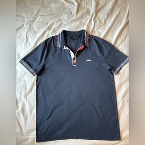 Hugo Boss Men's Polo Shirt in Navy with Red and White Accents